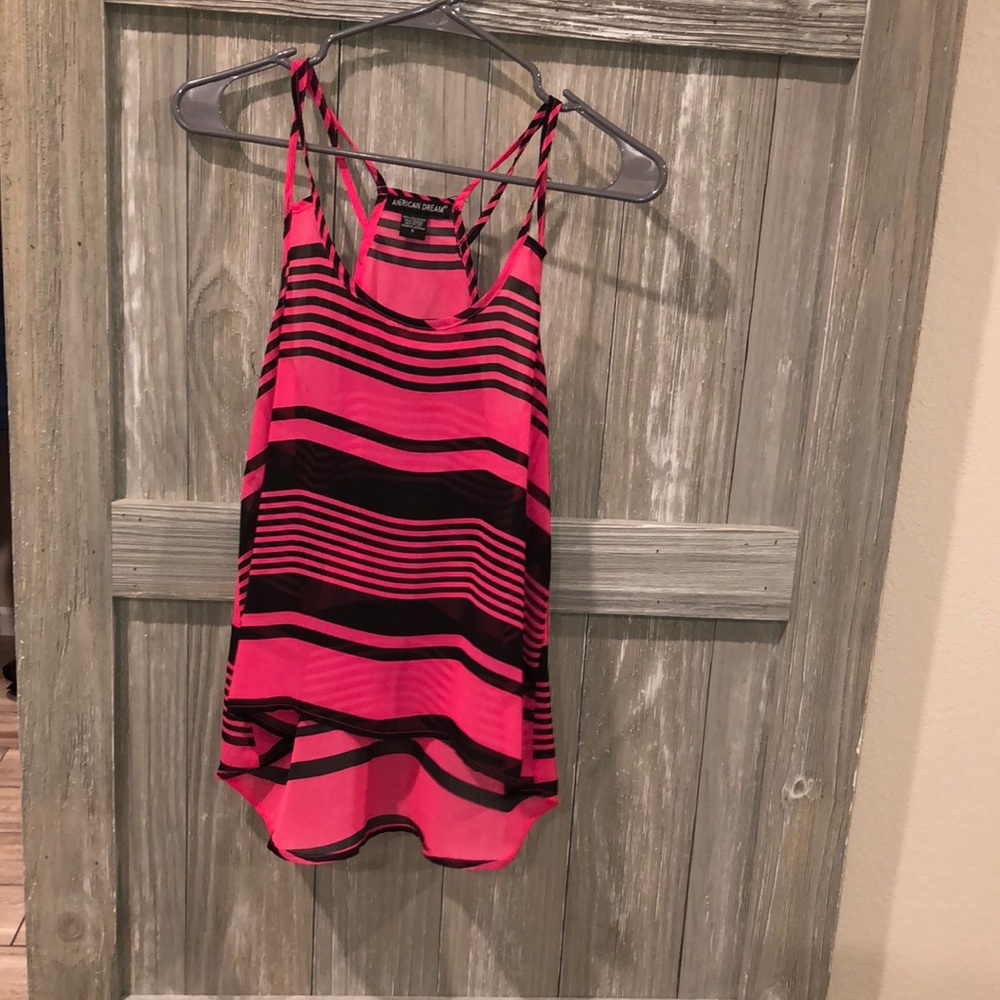 Tank top, pink with black stripes! Small